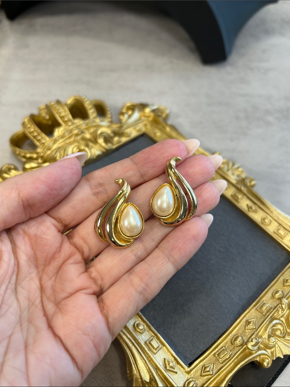 Gold-Tone Teardrop Faux Pearl Earrings - Elegant Women’s Jewelry